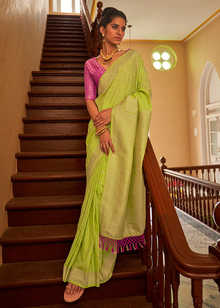 Green and Pink Embroidered Festive Saree