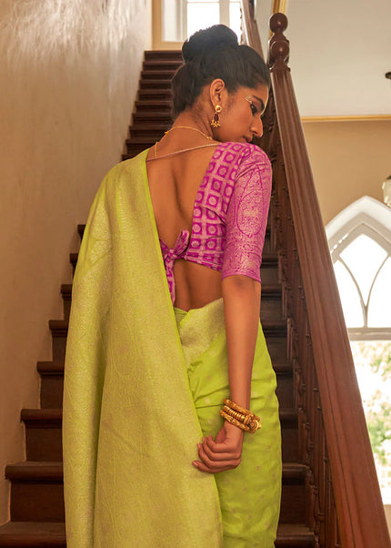 Green and Pink Embroidered Festive Saree