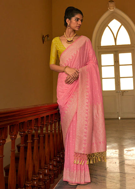 Pink and Mustard Embroidered Festive Saree