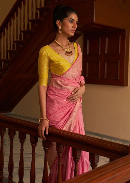 Pink and Mustard Embroidered Festive Saree