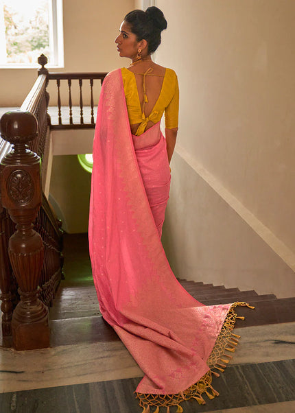 Pink and Mustard Embroidered Festive Saree