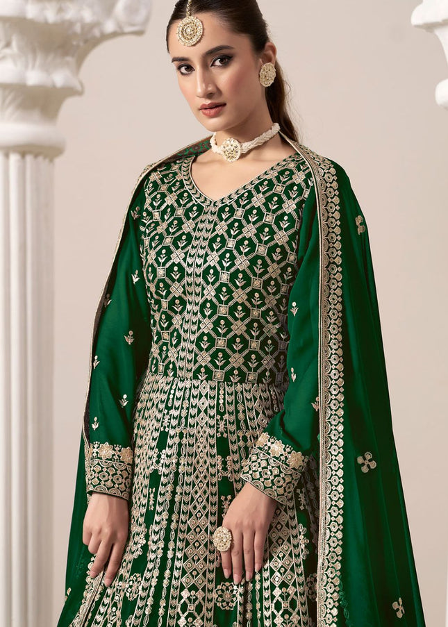 Green Embroidered Anarkali