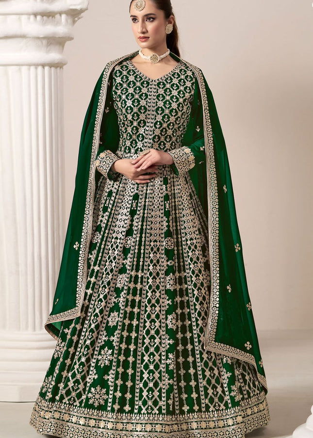 Green Embroidered Anarkali