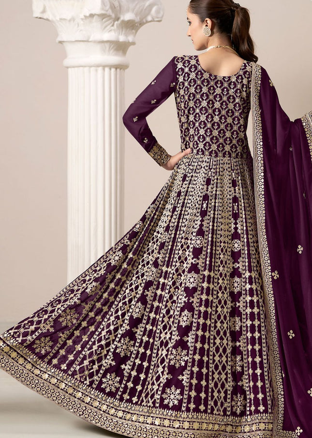 Wine Embroidered Anarkali