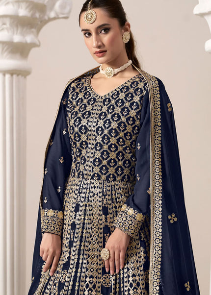 Navy Blue Embroidered Anarkali