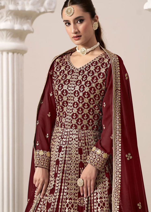 Maroon Embroidered Anarkali