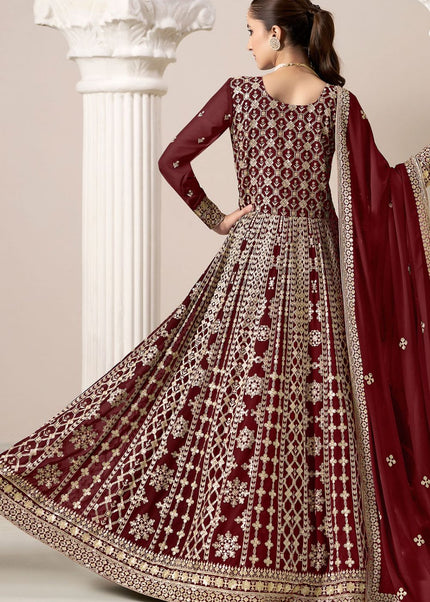 Maroon Embroidered Anarkali