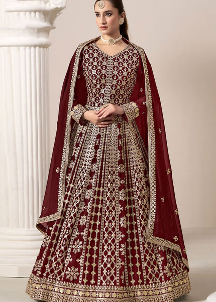 Maroon Embroidered Anarkali