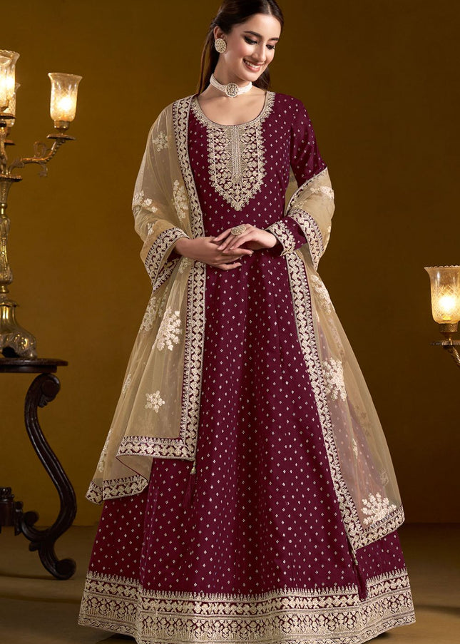 Maroon Embroidered Anarkali