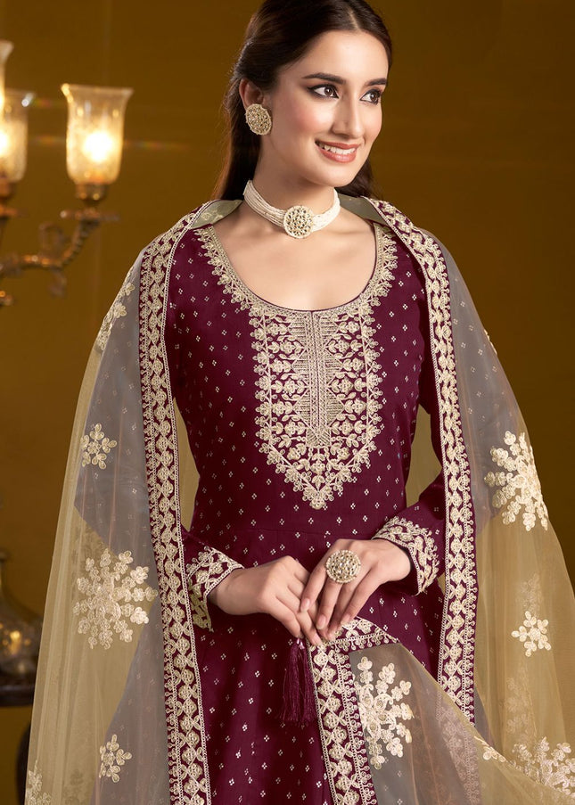 Maroon Embroidered Anarkali