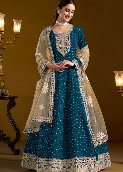 Blue Embroidered Anarkali