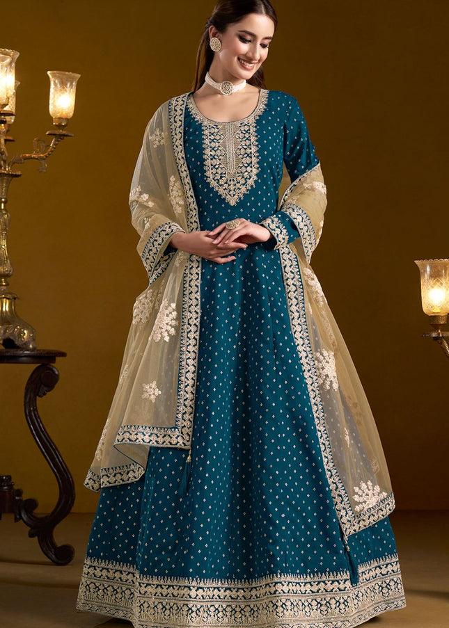 Blue Embroidered Anarkali