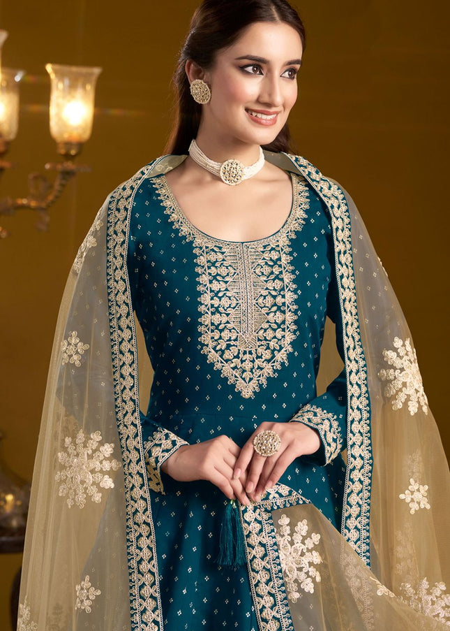 Blue Embroidered Anarkali