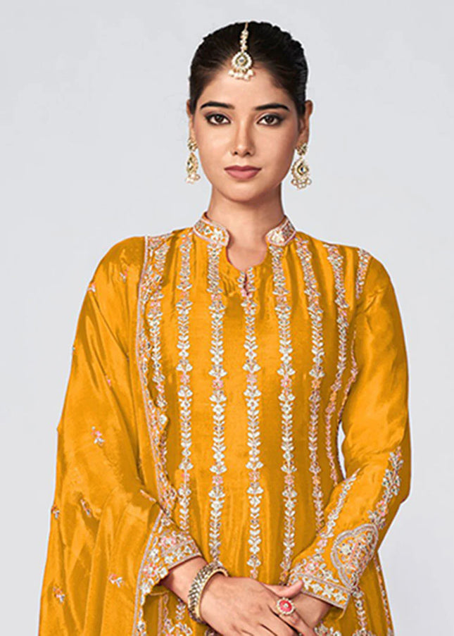 Yellow Multi Embroidered Pant Style Suit