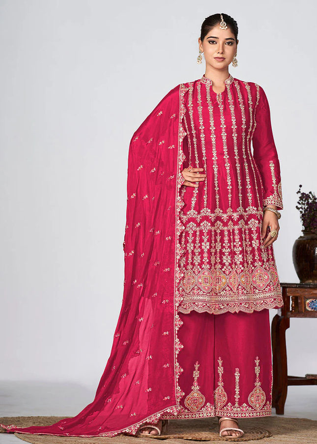 Pink Multi Embroidered Pant Style Suit