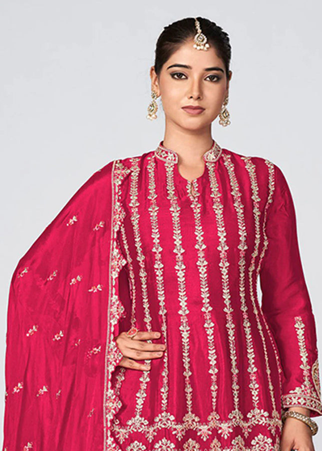 Pink Multi Embroidered Pant Style Suit