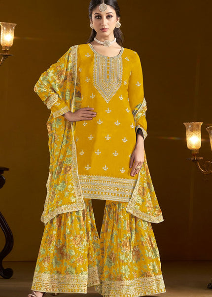 Yellow Embroidered Gharara Suit