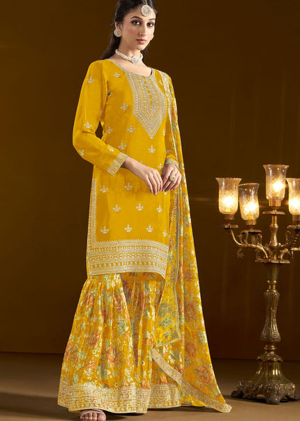 Yellow Embroidered Gharara Suit