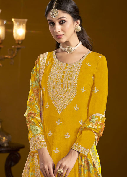 Yellow Embroidered Gharara Suit