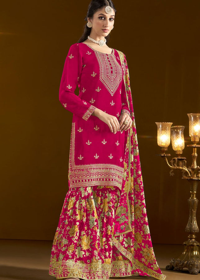 Pink Embroidered Gharara Suit