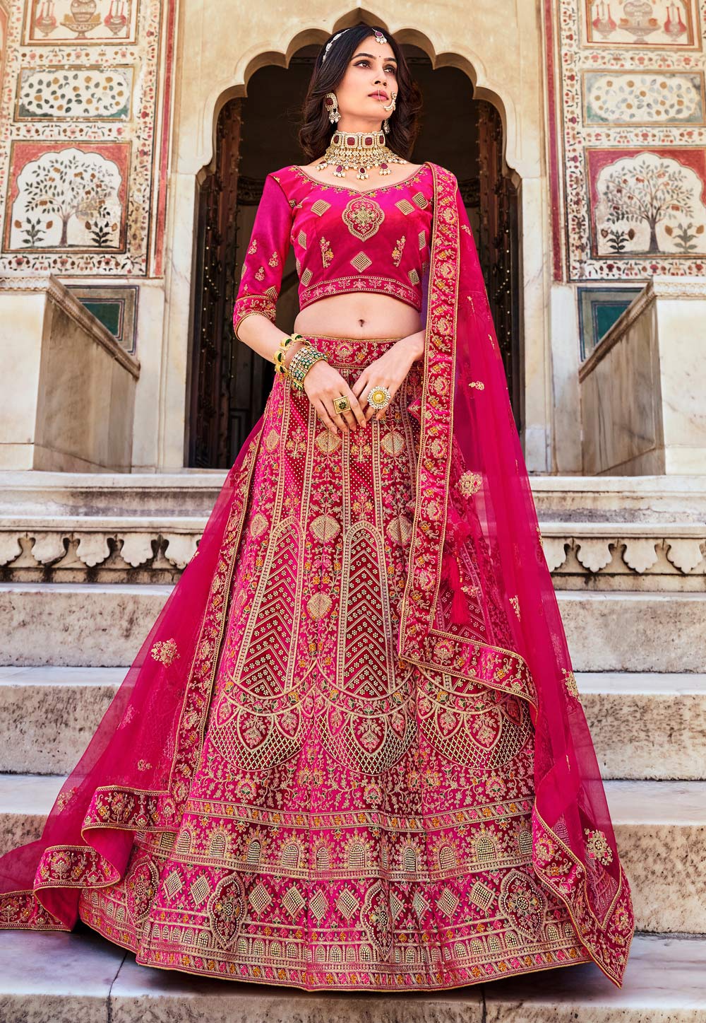 Buy Fabulous Pink Embroidered Organza Wedding Wear Lehenga Choli - Zeel  Clothing