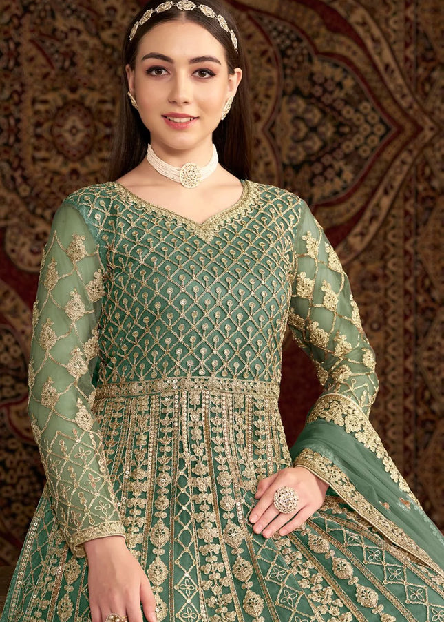 Green Embroidered Anarkali