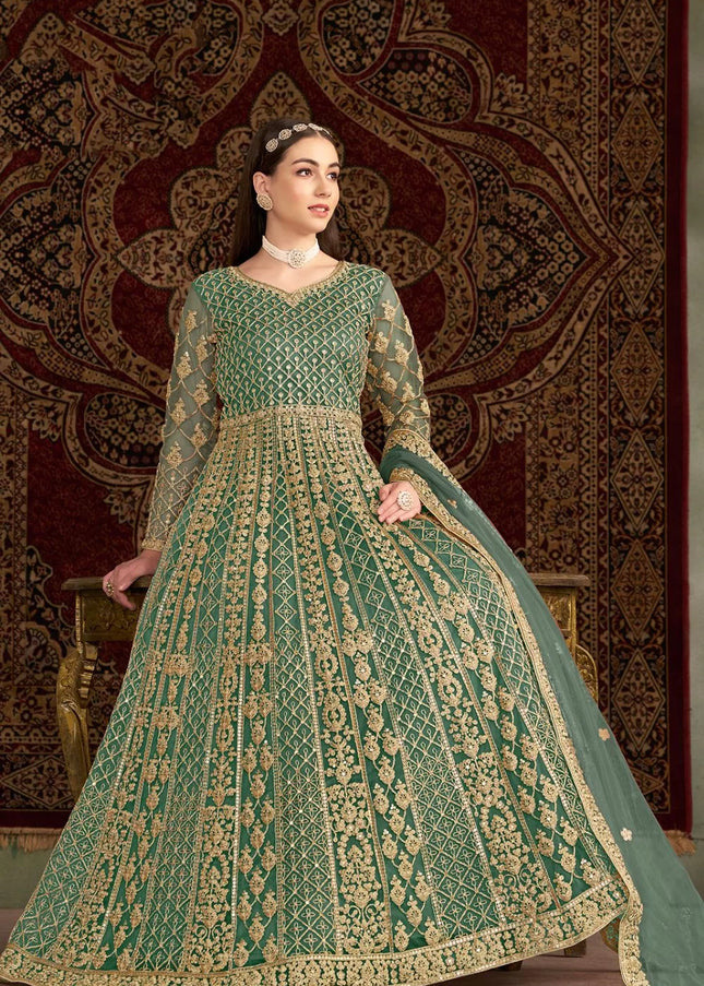 Green Embroidered Anarkali