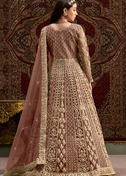 Brown Embroidered Anarkali