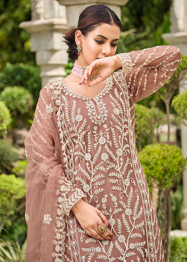 Mauve Pink Embroidered Palazzo Suit