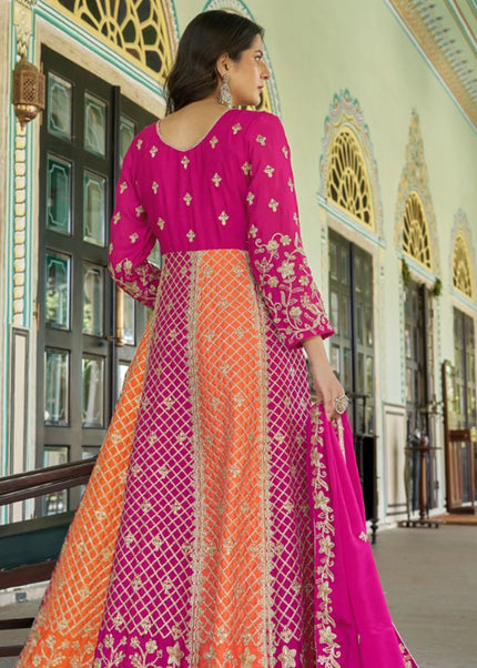 Pink and Orange Embroidered Anarkali