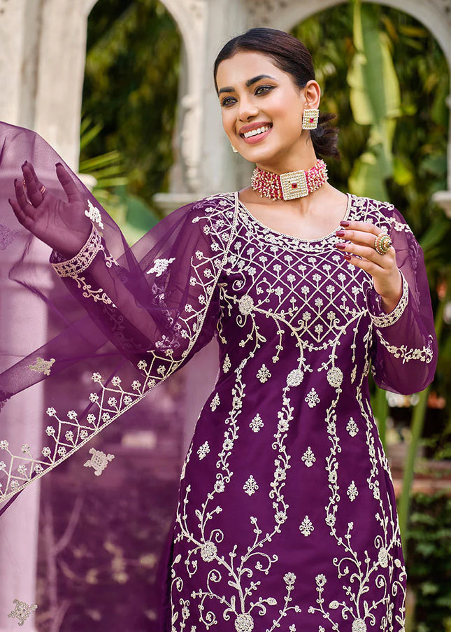 Deep Purple Embroidered Palazzo Suit