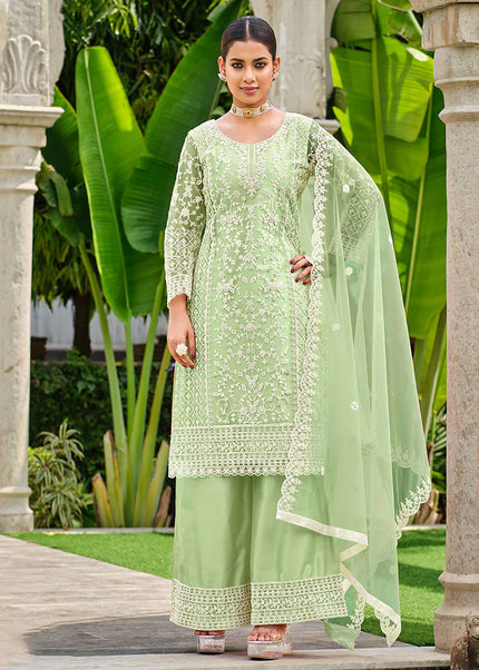 Lime Green Embroidered Palazzo Suit