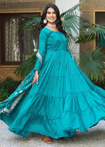 Turquoise Embroidered Anarkali Gown