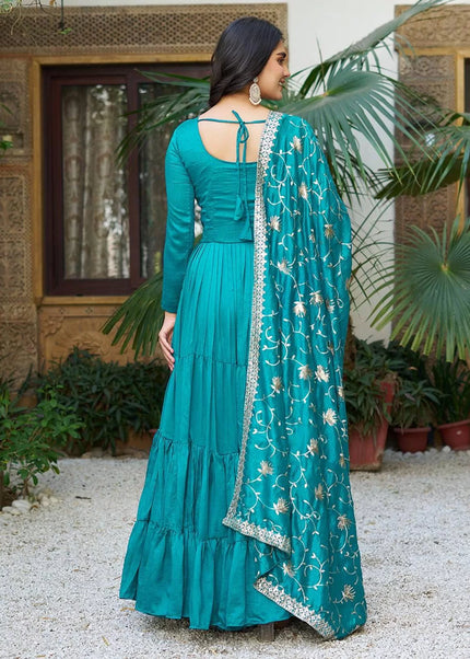 Turquoise Embroidered Anarkali Gown