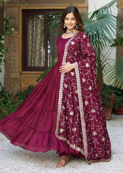 Maroon Embroidered Anarkali Gown