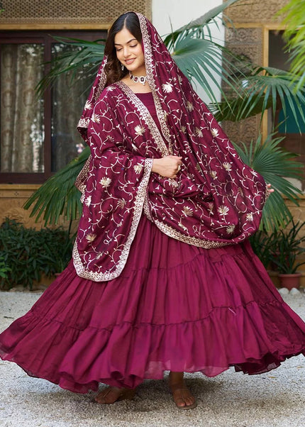 Maroon Embroidered Anarkali Gown