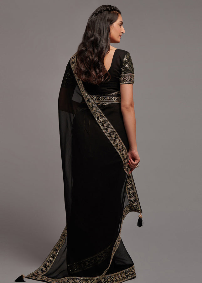 Black Sequence Embroidered Saree