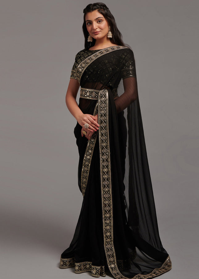Black Sequence Embroidered Saree