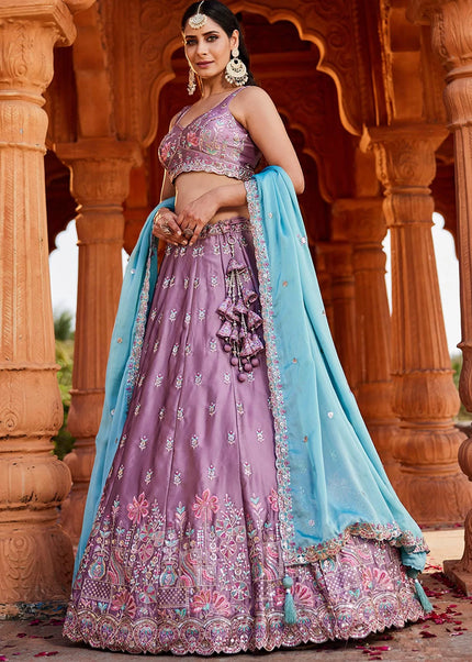 Lavender Embroidered Lehenga Choli