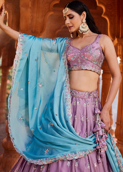 Lavender Embroidered Lehenga Choli
