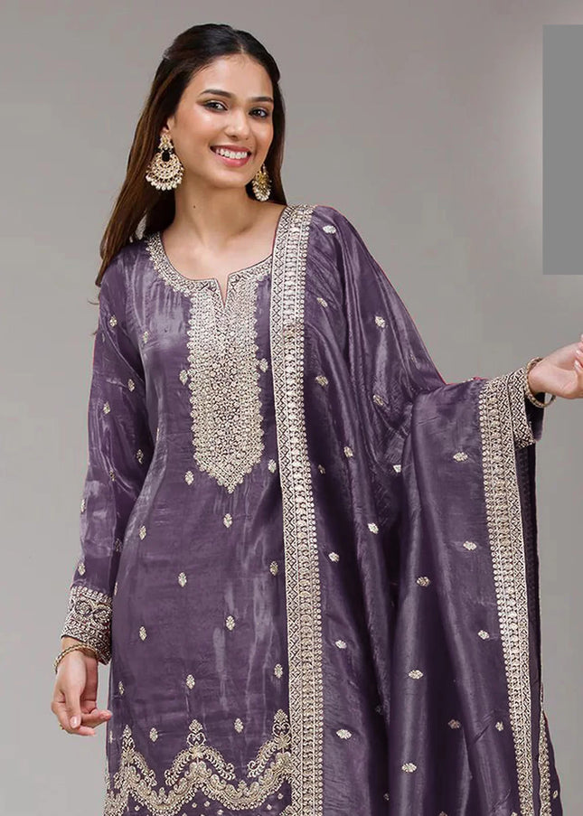 Sequins Embroidered Sharara Suit