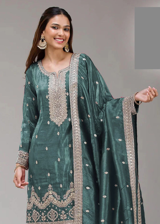 Sequins Embroidered Sharara Suit