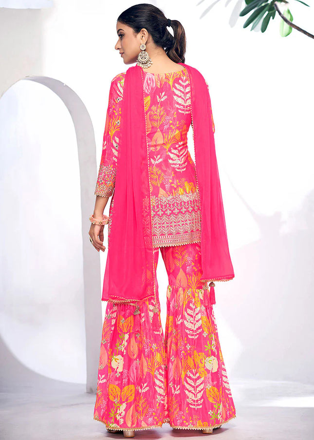 Pink Digital Printed and Embroidered Gharara Suit