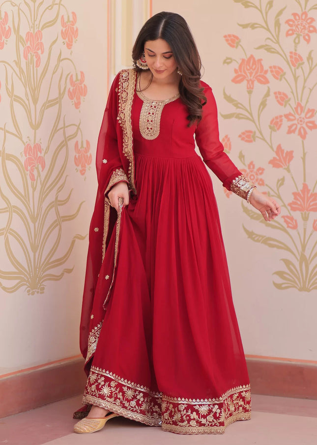 Red Embroidered Anarkali Gown