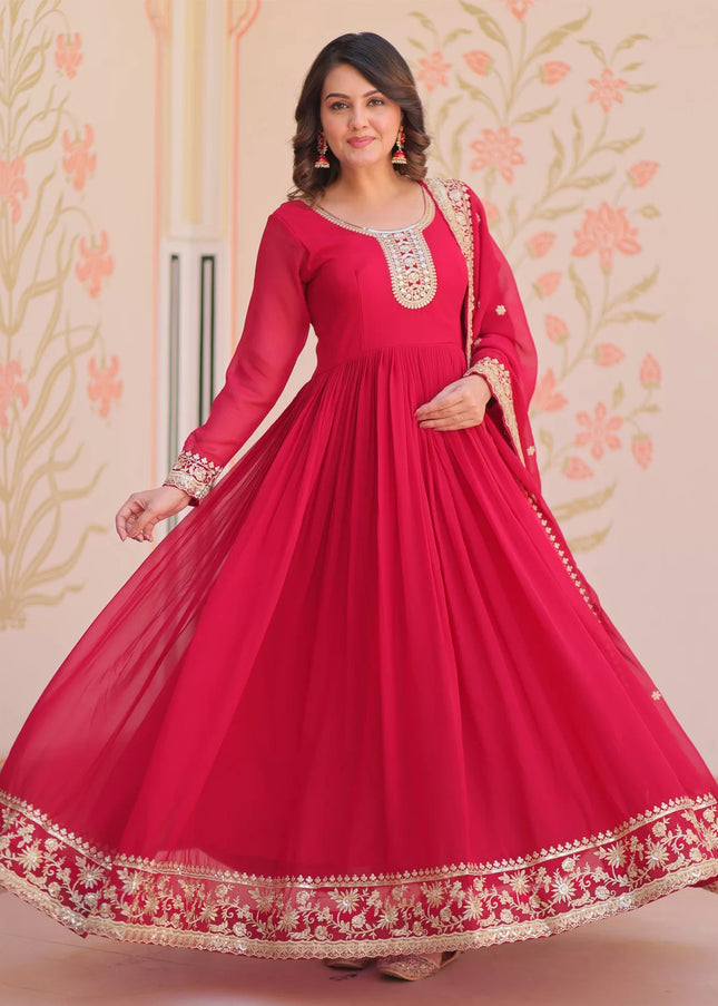 Pink Embroidered Anarkali Gown