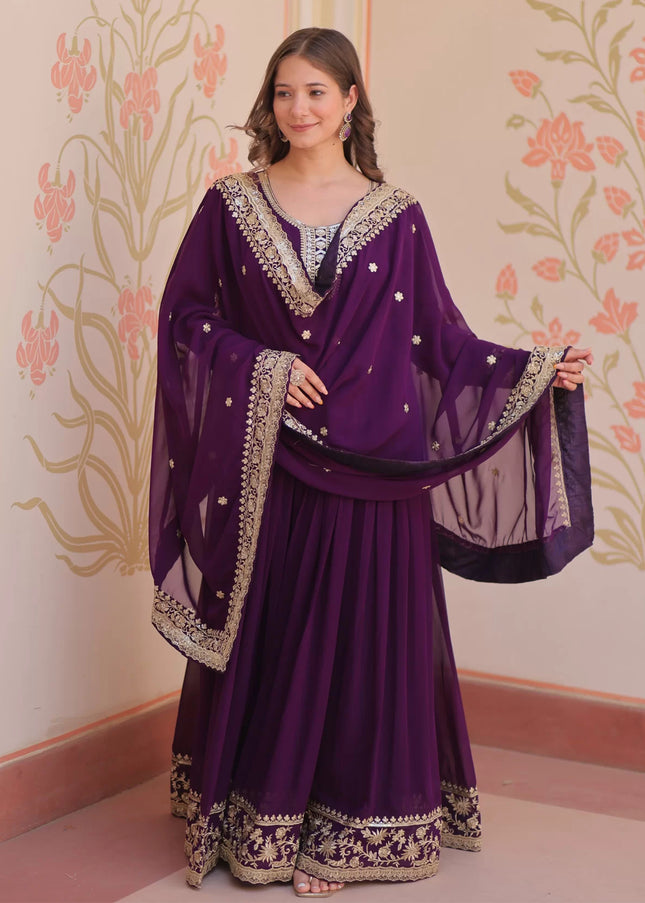 Purple Embroidered Anarkali Gown