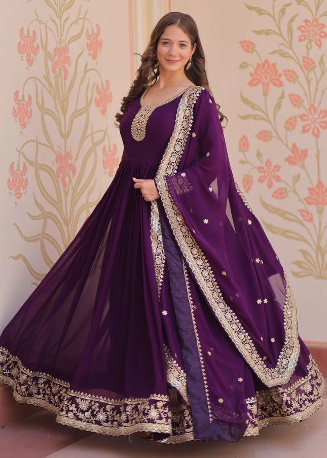 Purple Embroidered Anarkali Gown