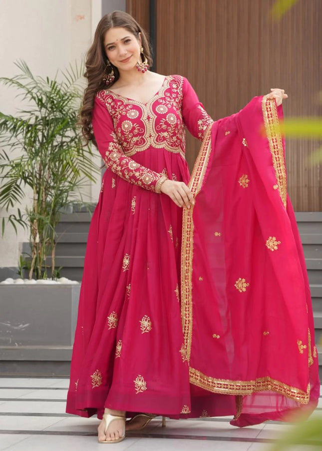 Pink Embroidered Anarkali Gown
