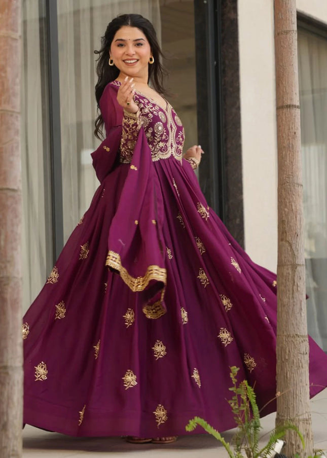 Purple Embroidered Anarkali Gown