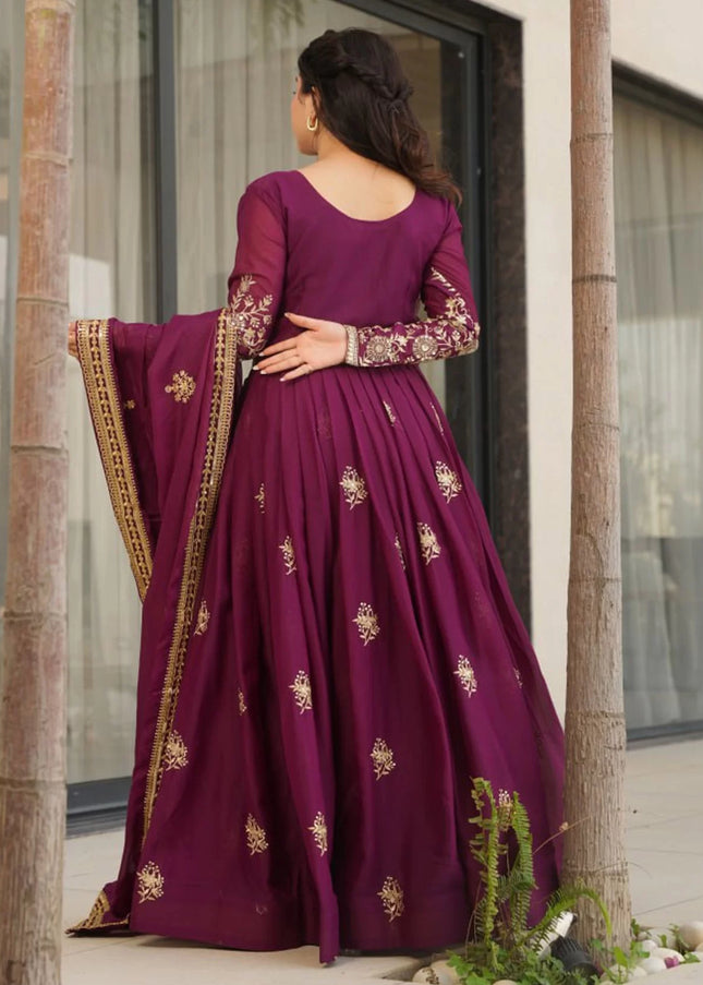 Purple Embroidered Anarkali Gown